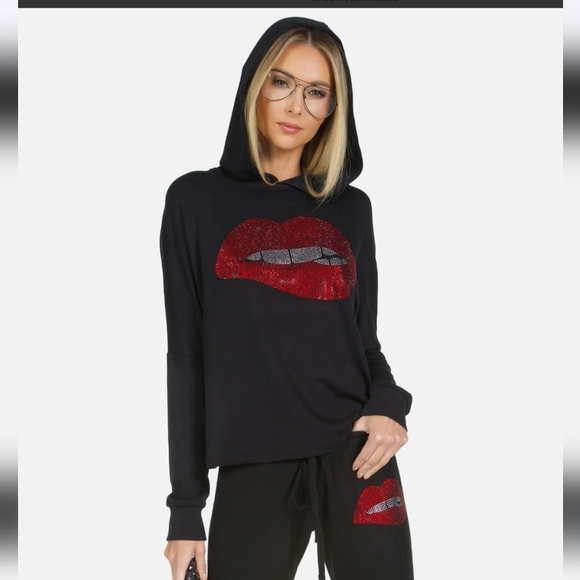 Lauren Moshi Delilah X Crystal Biting Lips hoodie - Picture 4 of 15